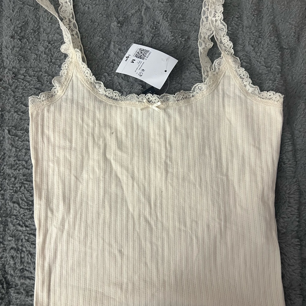 Forever 21 Cream Lace Trim Top